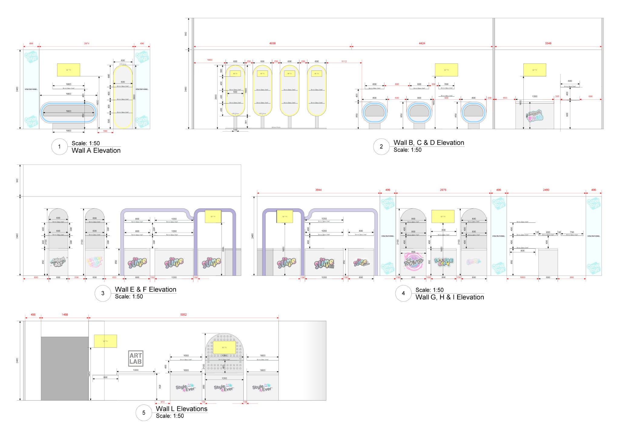 Canal Toys — Internal Elevations · Technical Drawing